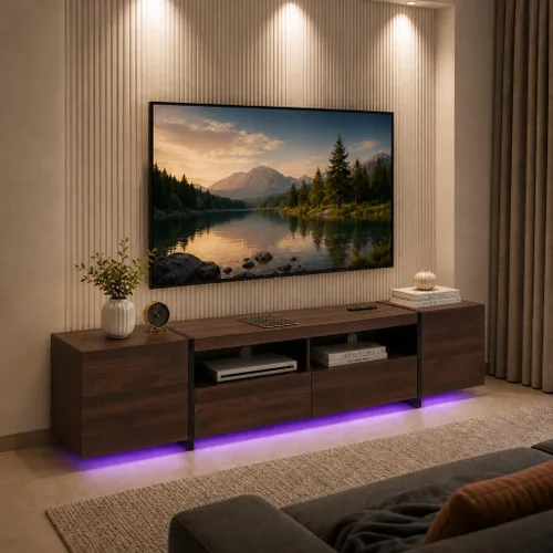 Vista 6 de Soporte de TV de 80 pulgadas para TV de 70, 75, 80 y 85 Nogal