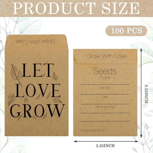 Vista 2 de Teling 100 sobres de semillas de boda, pequeños paquetes de papel kraft para recuerdos de boda, 2.25 x 3.25 pulgadas, sobres rústicos autoadhesivos
