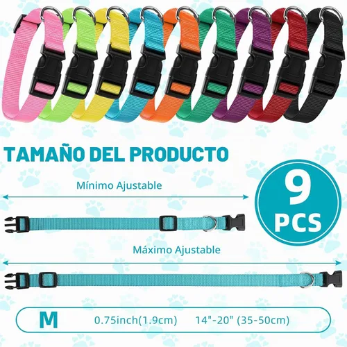 Vista 2 de 9 piezas de collar ajustable para perro, collar de nailon suave para mascotas con hebilla de liberación rápida a granel para perros, caminar