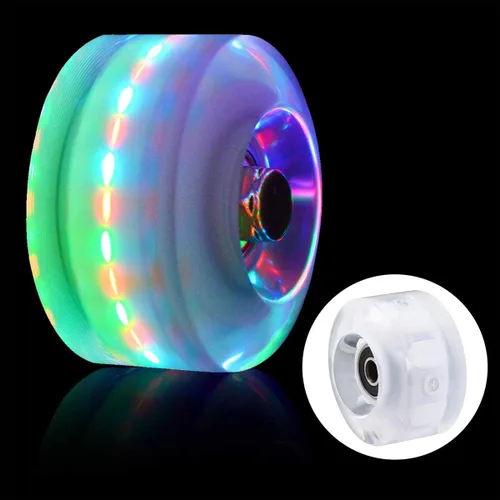 Vista 7 de Paquete de 4 ruedas luminosas para patinaje al aire libre con rodamientos, ruedas de patinaje cuádruple para patinaje de doble fila y patineta