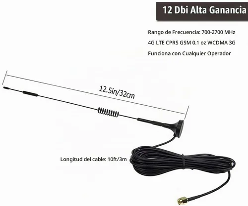 Vista 3 de Antena celular 4G LTE 12dBi 700-2700MHz con soporte magnético y soporte CPRS GSM 2.4G WCDMA 3G