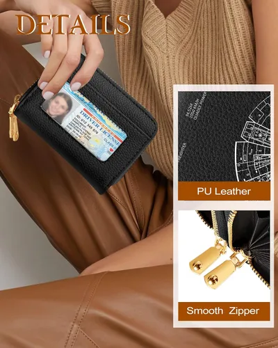 Vista 4 de Miss Adola Cartera para tarjetas de crédito para mujer, con bloqueo RFID, organizador de tarjetas de cuero, para mujeres y niñas, estética, bonita