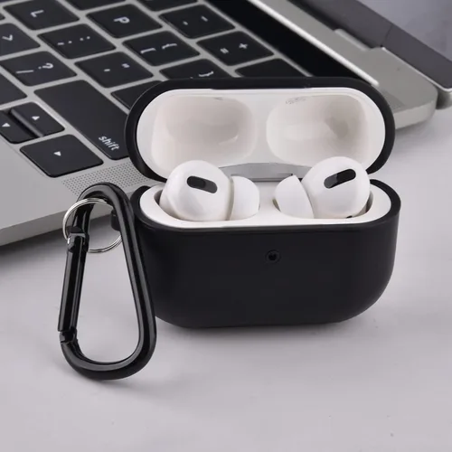 Vista 4 de Funda compatible con Apple AirPods Pro, piel auténtica y cubierta de PC, funda protectora completa con llavero, color negro