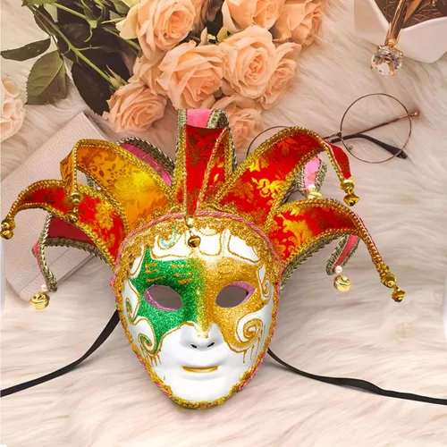 Vista 6 de Máscara de cara completa para carnaval, Mardi Gras, cosplay, fiesta de Halloween, decoración de pared