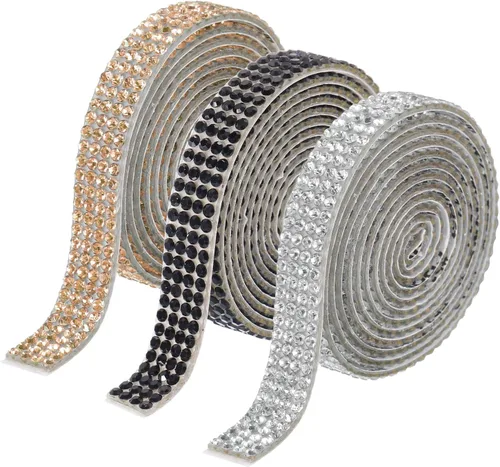 Vista 10 de MECCANIXITY 3 rollos de cinta de diamantes de imitación autoadhesiva de 3 yardas y 0.315 in para proyectos de artes y manualidades, pasteles