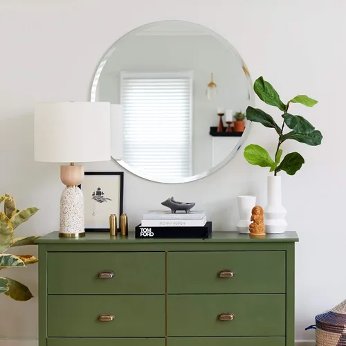 Vista 3 de Better Bevel - Espejo redondo sin marco, espejo circular de pared de baño de 24 pulgadas de diámetro con borde biselado
