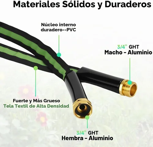 Vista 2 de 50FT Garden Hose with Nozzle– High Pressure Nozzle and Flexible Water Hose, All-Weather, Non-Shrinking, Ultra-Lightweight with 3/4" Solid Brass