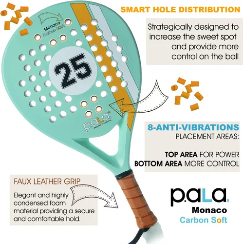 Vista 2 de Pala de pádel Mónaco Carbon Soft - Mint PALA, pala Lite con fibra de carbono, ideal para principiantes