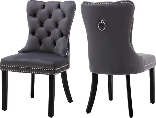 Vista 25 de Juego de 2 sillas de comedor de terciopelo beige, elegantes capitoné