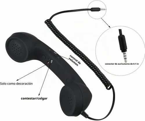 Vista 3 de Auricular retro de 3.5mm para teléfono celular Micrófono receptor para iPhone iPad teléfonos móviles smartphone (negro)