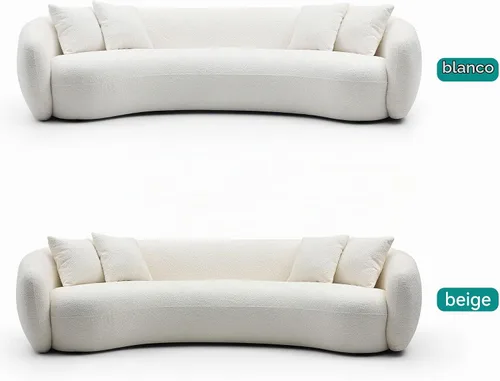 Vista 9 de Sofá curvado de 102 pulgadas, sofá modular Boucle moderno de 5 plazas, cómodo sofá tapizado en la nube de 5 asientos con almohadas para sala de Beige