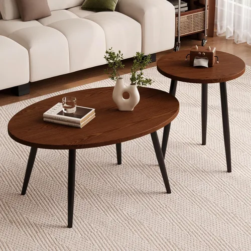 Vista 10 de 2 piezas de mesa de centro moderna de mediados de siglo, redonda para sala de estar, fácil de montar, mesas de centro anidables, mesa de centro