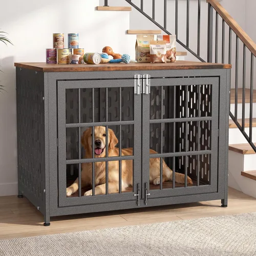 Vista 10 de Muebles de jaula para perros resistentes, jaula decorativa para perros negro (Aged Black)