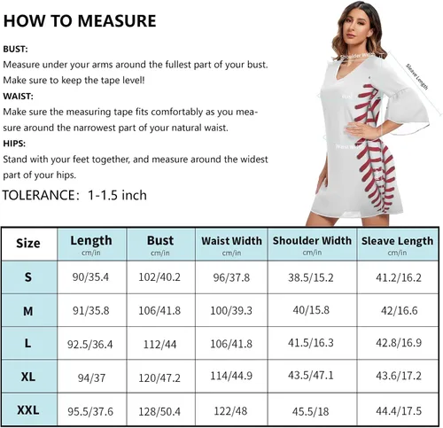 Vista 3 de Vestido de béisbol con costuras rojas y pelota blanca para mujer, vestido de gasa de manga corta, cuello en V, con volantes, talla S 2045270