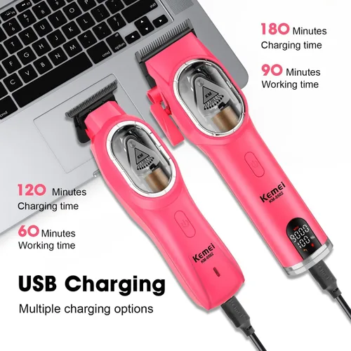Vista 4 de KEMEI KM-8502 - Juego de cortapelos y recortadora de pelo profesional inalámbrica para hombres, kit de corte de pelo eléctrico de peluquería de 9000
