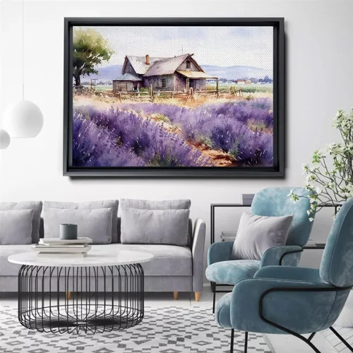 Vista 4 de Fields of Lavender, Watercolor Provence Landscape and Lavender Field - Watercolor Painting of Serene Beauty