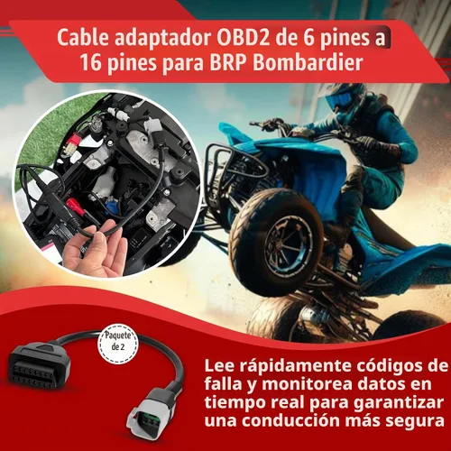 Vista 2 de Cable adaptador OBD2 de 6 pines a 16 pines para BRP, compatible con Bombardier Can-Am ATV UTV motocicleta, OBD1 a OBD2 conector de diagnóstico