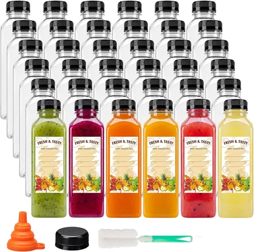 Vista 10 de BAKHUK 36 botellas de plástico de 2 onzas con tapas, botellas de chupito de jengibre, contenedores reutilizables transparentes a granel