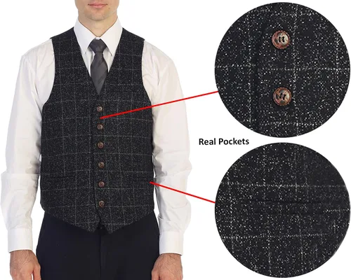 Vista 9 de Gioberti Chaleco de tweed formal de 6 botones para hombres