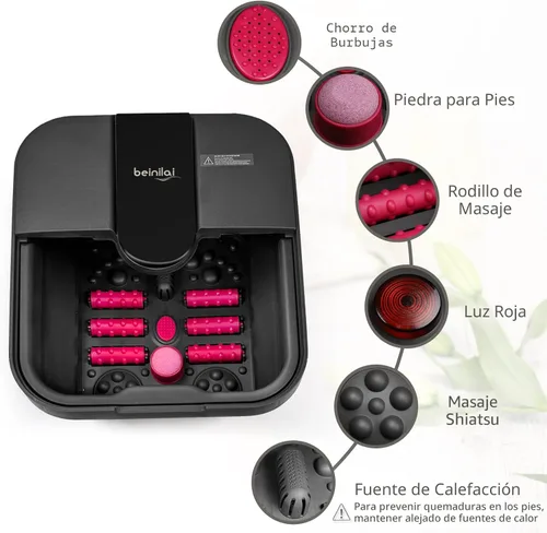 Vista 2 de Beinilai Spa para pies plegable, baño de pies con calor y masaje y chorros de burbujas, tina para remojar los pies con seis rodillos no motorizados