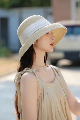 Vista 2 de Sombrero de playa para mujer, sombrero de paja de ala ancha para mujer, gorra de ala ancha flexible con protección UV UPF 50+ Beige