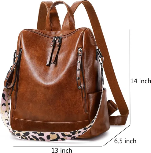 Vista 3 de Mochila de cuero para mujer, tamaño pequeño, a la moda, para todos los días, viajes, bolsa de hombro, color marrón, Marrón, talla única , Fashion