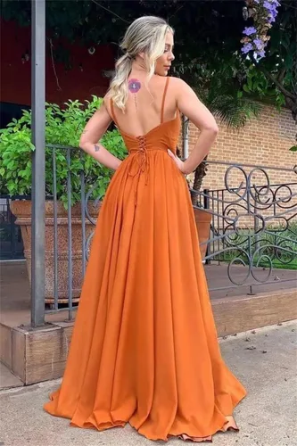 Vista 3 de Vestidos largos de dama de honor para mujer, con abertura, cuello en V, vestido de fiesta formal para boda