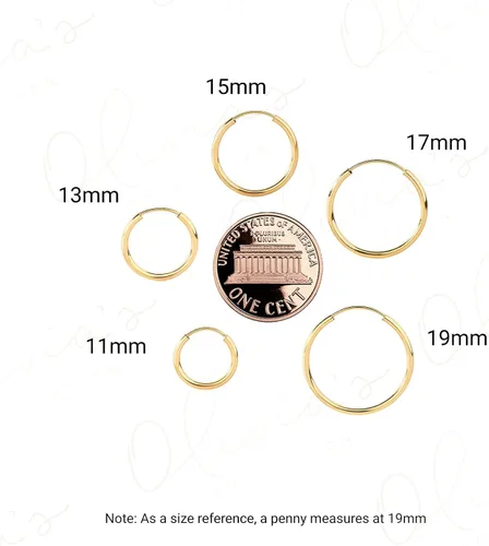 Vista 7 de Aretes de aro sin fin de oro amarillo de 14 quilates (11-0.748x0.051in), Metal