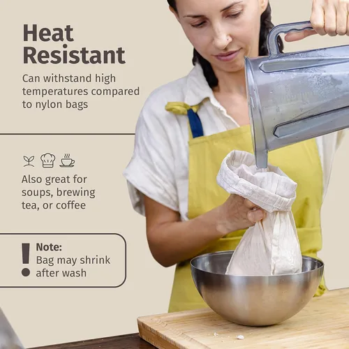 Vista 4 de 2 bolsas de leche de nuez reutilizables de grado 100 para colar, bolsa de tela sin blanquear para exprimir almendras avena, leche de nuez, uso como