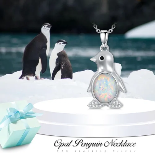 Vista 5 de Collar de pingüino de ópalo de plata de ley 925 con colgante de pingüino de ópalo, joyería de pingüino de ópalo, regalo de cumpleaños para mujeres