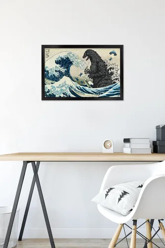 Vista 6 de Trends International Godzilla - Póster de pared Great Wave (22.4 pulgadas de largo x 14.7 pulgadas, versión enmarcada en negro)
