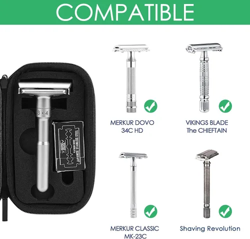 Vista 2 de Linkidea - Estuche de viaje duradero para afeitar, caja de almacenamiento para cuchillas de afeitar de mango corto y largo y accesorios, compatible