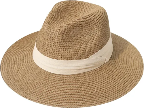 Vista 43 de Lanzom - Sombrero de paja playero para mujer, de ala ancha, plegable, estilo Fedora, UPF50+