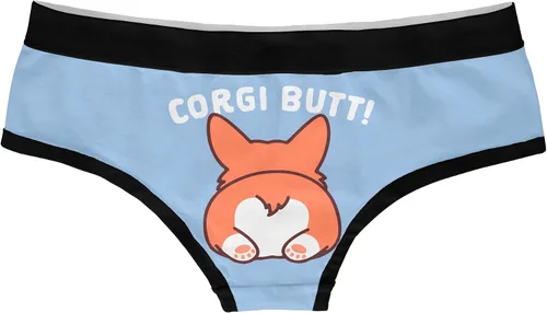 Vista 2 de Calzones de bikini divertidos para mujer, diseño de Guess What Corgi, para amantes de los perros, Azul
