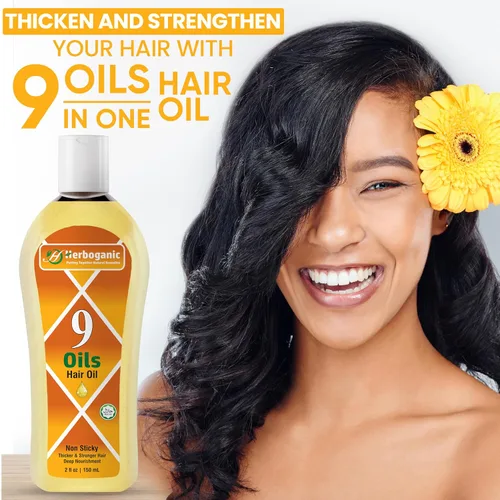 Vista 4 de Aceite para el cabello de 9 aceites, mezcla de hierbas de jojoba, almendra, oliva, argán, amla, coco, aceite de ricino, aceite de cebolla y vitamina