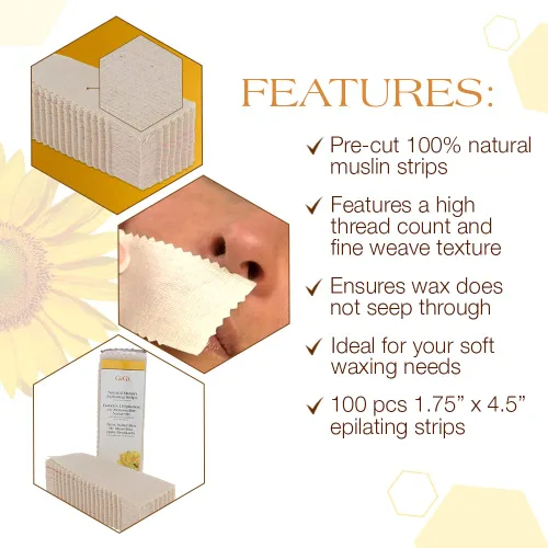 Vista 4 de Tiras de cera GiGi para depilación/depilación del cabello, muselina natural pequeña, 100 tiras depiladoras