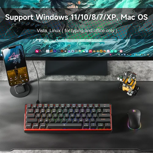 Vista 6 de KEMOVE K61SE - Teclado mecánico para juegos, 60 % con cable RGB retroiluminado N-Key Rollover compacto mini teclado de 61 teclas para PC portátil