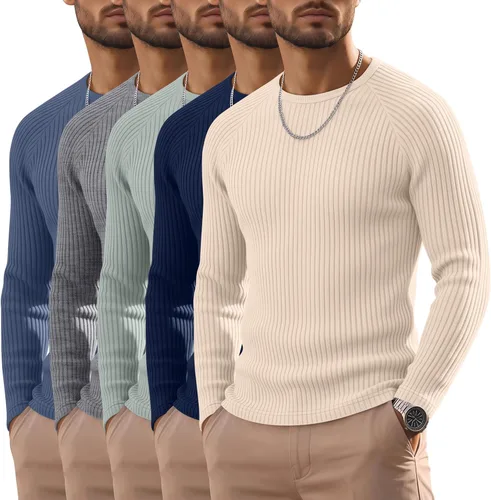 Vista 10 de Oakgarden Paquete de 5 camisas térmicas acanaladas de manga larga para Colores básicos