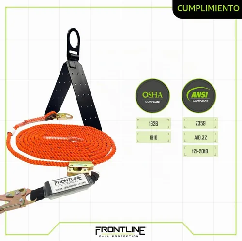 Vista 4 de Kit completo de techadores Frontline Combat con arnés de cuerpo completo Lifeline Combat™ de 50 pies Cumple con OSHA y ANSI