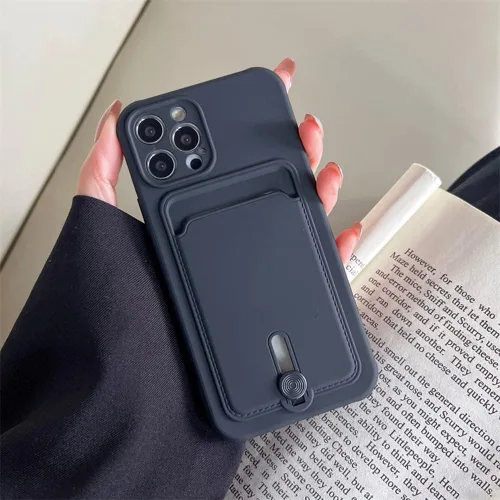 Vista 6 de Funda para iPhone 7 Plus 8 Plus con Portador de Tarjetas - Delgada + Funda Cartera de Teléfono Protectora de Silicona para Mujeres y Hombres (Negro)
