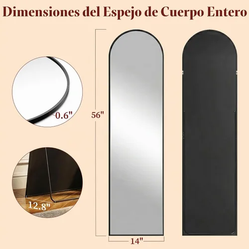 Vista 2 de Suidia - Espejo arqueado de longitud completa con soporte, 56 x 15 pulgadas, color negro
