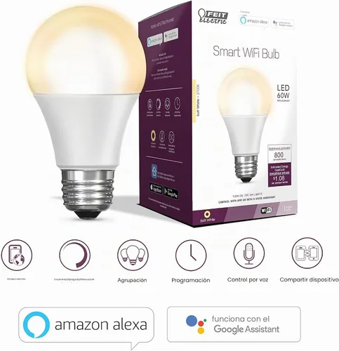 Vista 11 de Feit Electric OM60/927CA/AG Bombilla LED Inteligente A19 Equivalente a 60W, WiFi Regulable, No Requiere Concentrador, Alexa y Google Assistant, 4.4