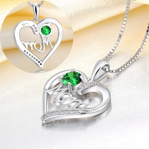 Vista 5 de YL Collar de corazón de plata de ley 925 para mujer, colgante de amor a mamá, joyería de piedra natal para madre
