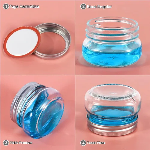 Vista 3 de BETROME Tarros Mason de 4 onzas, paquete de 24 tarros de vidrio de 4.1 fl oz con tapas de boca regular, tarros de vidrio para almacenamiento