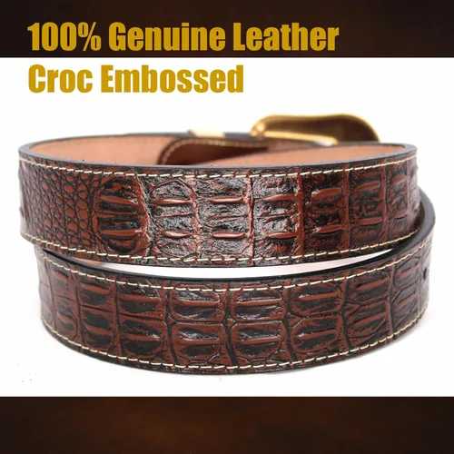 Vista 4 de Western Cowboy - Cinturón de cuero genuino con hebilla grabada, estilo country rodeo para hombre 8052 2cocodrilo Cf