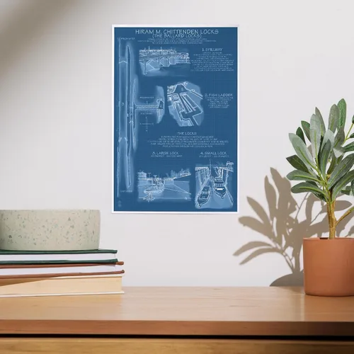 Vista 2 de Lantern Press Decoración de pared con impresión artística de 8 x 12 pulgadas, Seattle, Washington, Ballard Locks Technical (versión Blueprint)