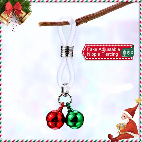 Vista 4 de Melighting Christmas Nipple Rings Fake Nipple Piercing Jewelry with Bell Adjustable Non-Piercing Nipple Piercing for Women Faux Nipple Jewelry