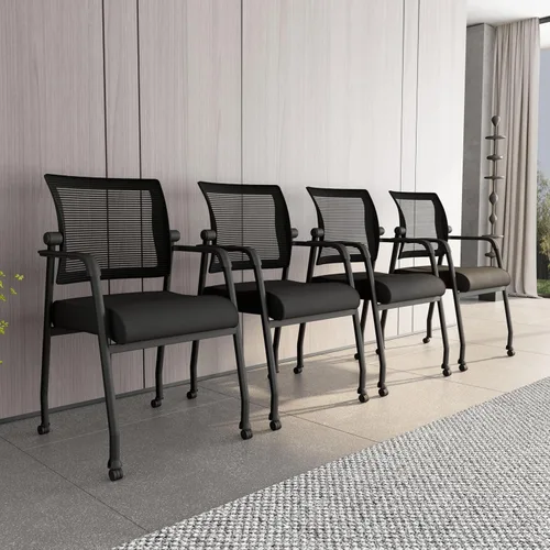 Vista 4 de Boss Office Products Silla de invitados de malla de 4 patas con ruedas en negro