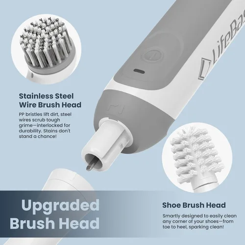 Vista 4 de LifeBasis - Cepillo de limpieza recargable inalámbrico, color blanco Water-resistant Compact Scrubber with 5 Replaceable Brush Heads for Grout