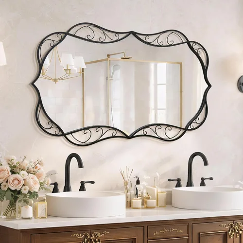 Vista 17 de Besdomus Espejo de baño negro moderno: espejos de baño grandes de 24 x 36 pulgadas para colgar sobre el fregadero, colgante vertical u horizontal